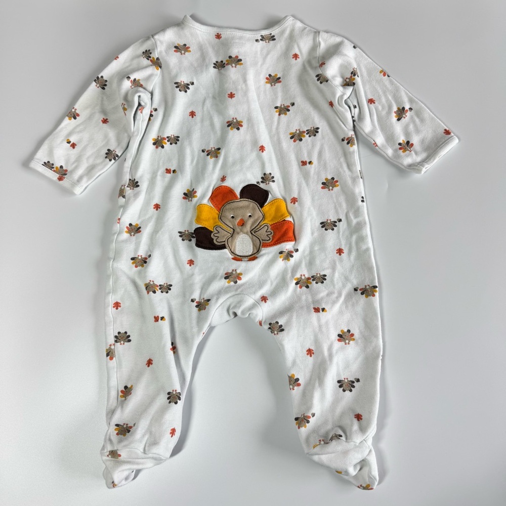 Baby Footie Pajamas Size 6 Months Carter’s Turkey Thanksgiving Baseball Blue - Picture 6 of 16